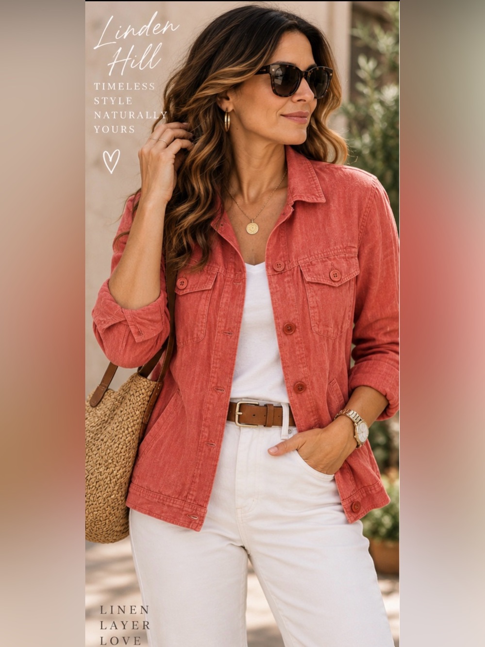 Linden Hill 100% Linen Coral Jacket XL Button Front Coastal Lagenlook